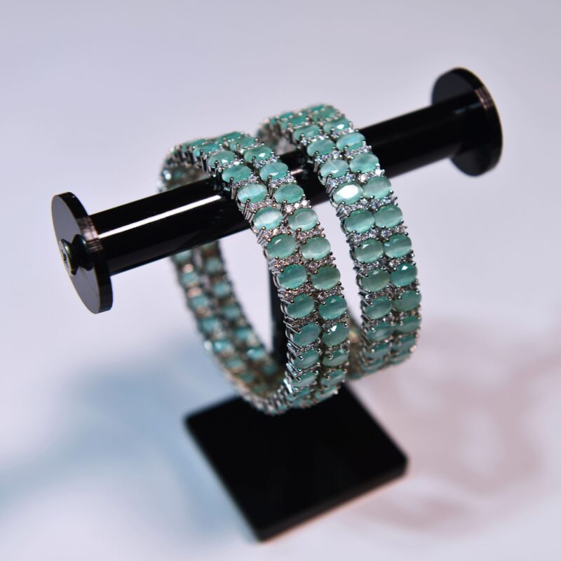 Sea Green Stone Bangles Set in Radiant Silver Shine - BG006 - Image 2