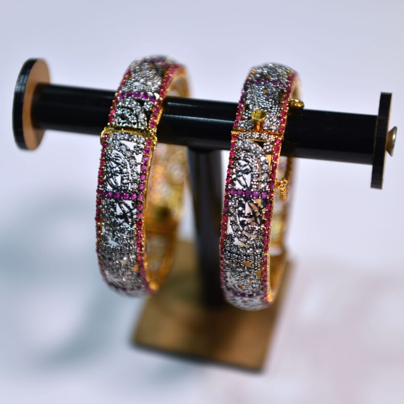Glamorous Pink Gemstone Kara Pair in Gold-Silver Shine - (BG003) - Image 2