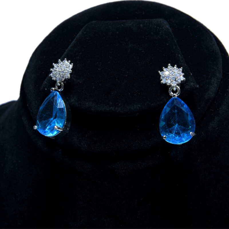 Blue Gemstone Earrings with Sparkling Zircon Stones - ER008 - Image 2
