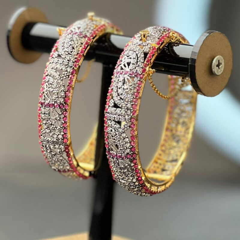 Glamorous Pink Gemstone Kara Pair in Gold-Silver Shine - (BG003) - Image 3