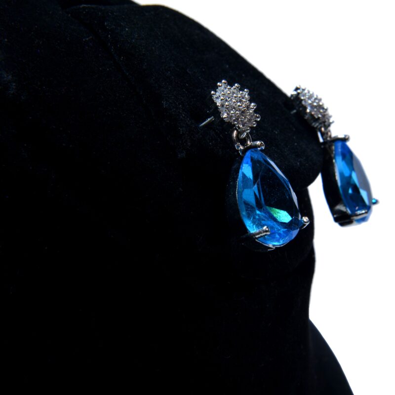 Blue Gemstone Earrings with Sparkling Zircon Stones - ER008 - Image 3