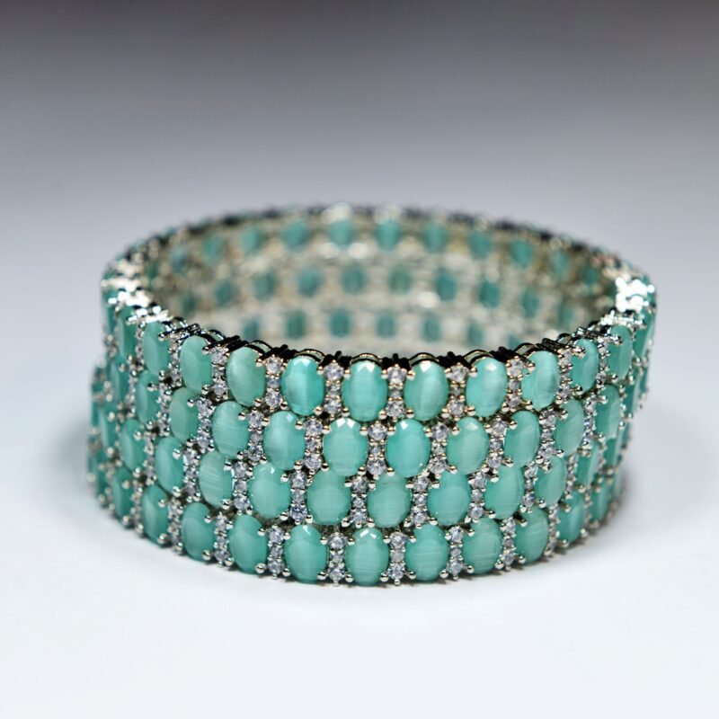 Sea Green Stone Bangles Set in Radiant Silver Shine - BG006