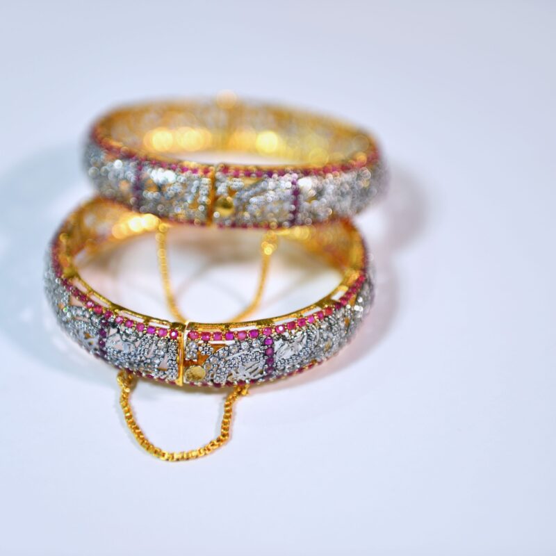 Glamorous Pink Gemstone Kara Pair in Gold-Silver Shine - (BG003)