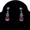 Pink Teardrop Gems & Clear Crystal Stones Earrings with Golden Base (ER002)