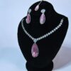 Pink Teardrop Jewelry Set with Leafy White Sparkle Stones - LC006 - Image 2