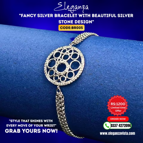 Fancy silver bracelet with beautiful silver stone design (BR-005)