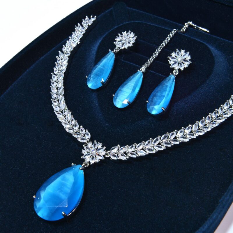 Blue Gemstone Necklace Set with White Stones - Jewelry Set (LC004)