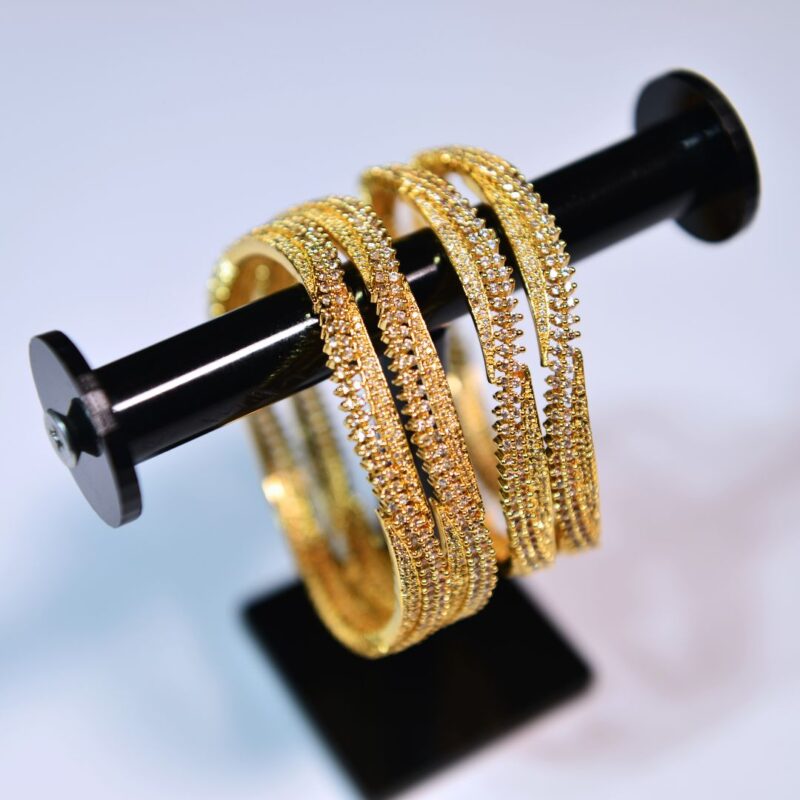 Royal Grace – 1k Golden with sparkling Crystal White Zarcons Bangles Set (BG002) - Image 2
