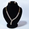 Leaf-Patterned 1k Golden Base & White Gem Stones Jewelry set (LC0013)