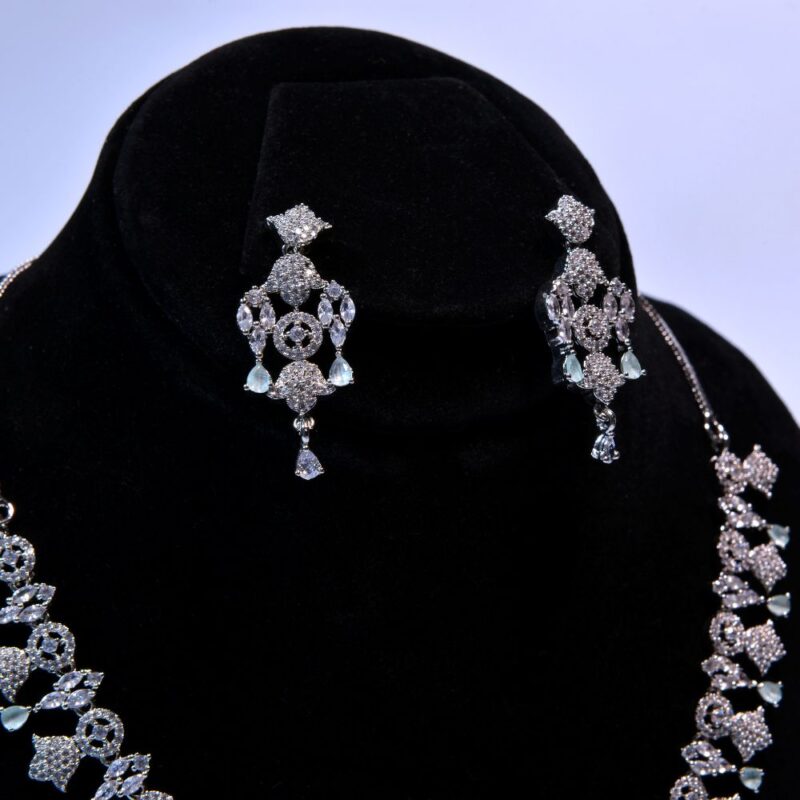 Elegant Sea Green & white Gemstones Drop Earrings & Necklace Jewelry Set (LC008) - Image 2