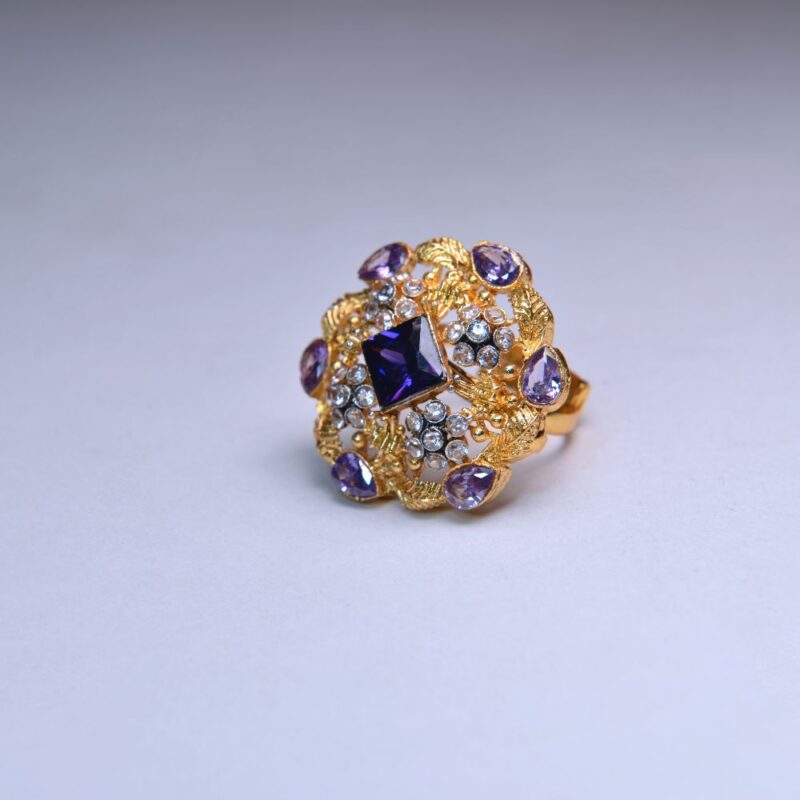Golden Toned Royal purple Ring- (R004) - Image 2