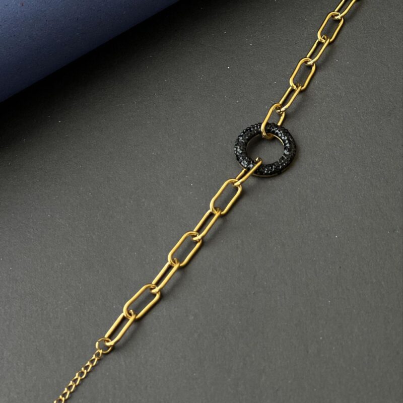 Golden-Toned Bracelet with Black Stones - (BR0014) - Image 3