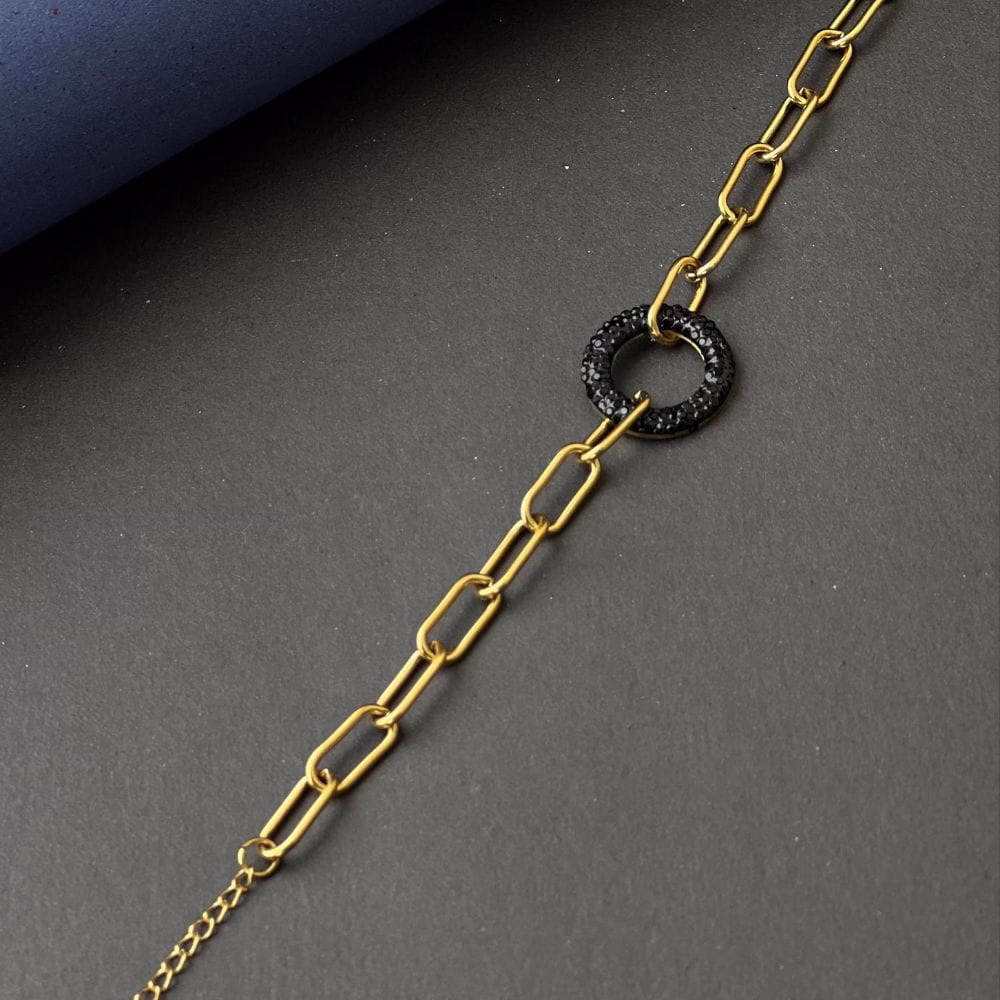 Golden-Toned Bracelet with Black Stones - (BR-0014) - Image 3