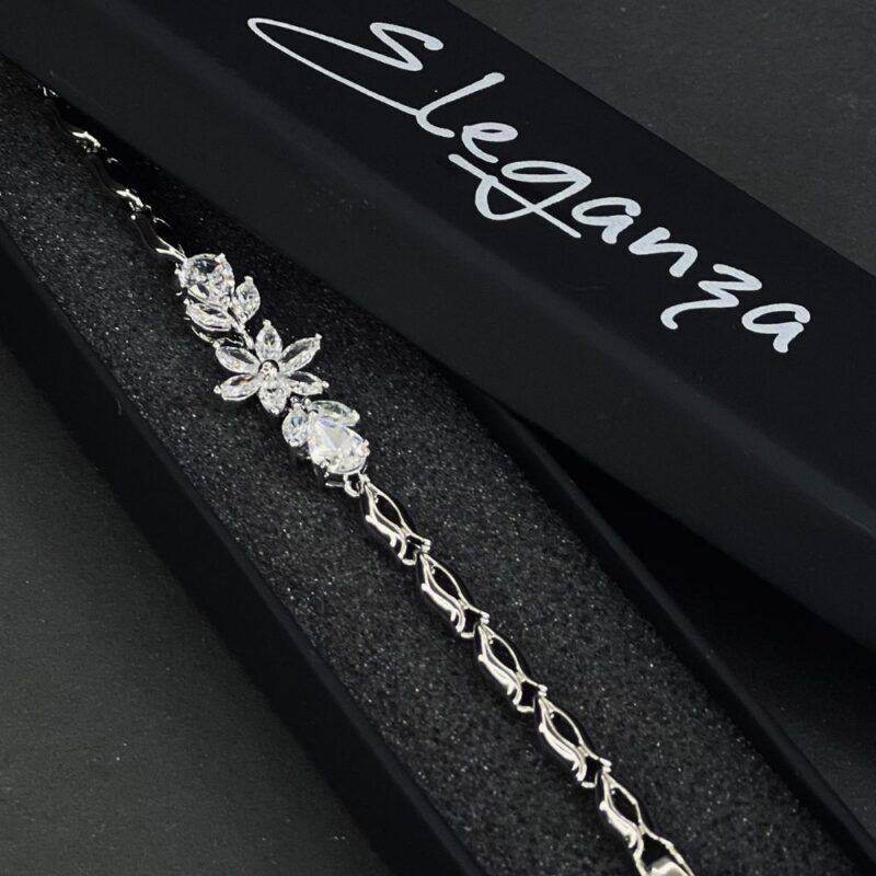 Graceful Floral Bracelet with Sparkling Stones - (BR0015) - Image 3