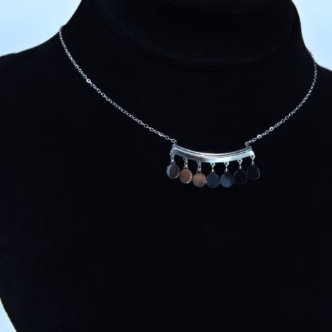 Silver Toned Curved Bar Pendant with Dangling Charms (PD-0012)