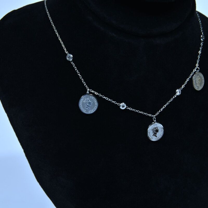Stylish Three-Disc Coin Necklace in Stainless Steel (PD0014) - Image 2