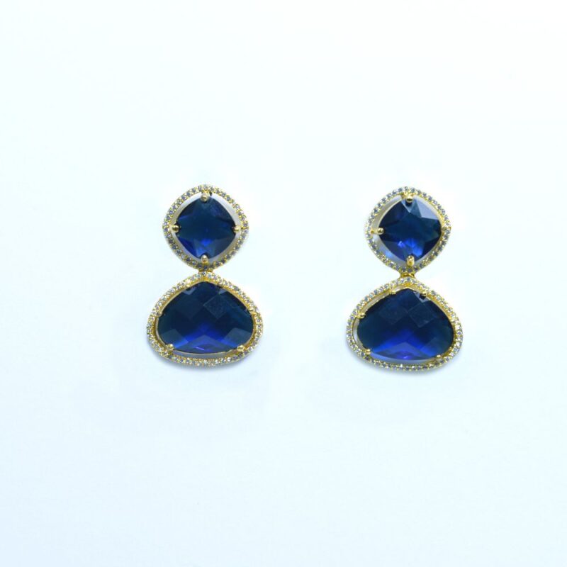 Radiant Blue Gemstone Double-Drop Earrings (ER0016)