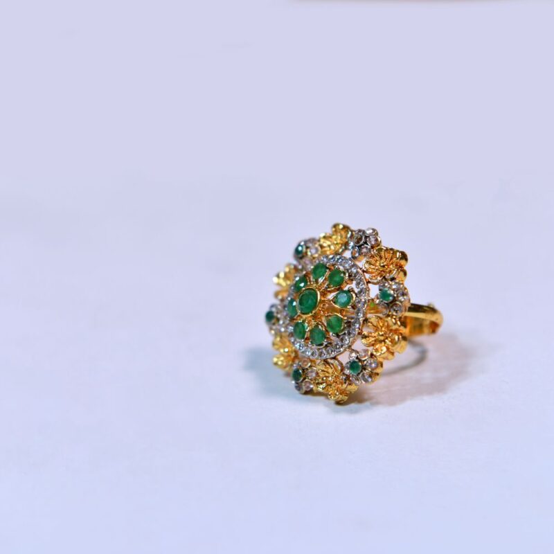 Vibrant Green & White Gemstone Adjustable Ring (R001) - Image 3