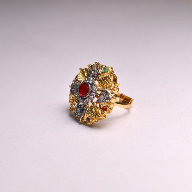 Elegant Golden Ring with Multicolor Gems- (R002) - Image 2