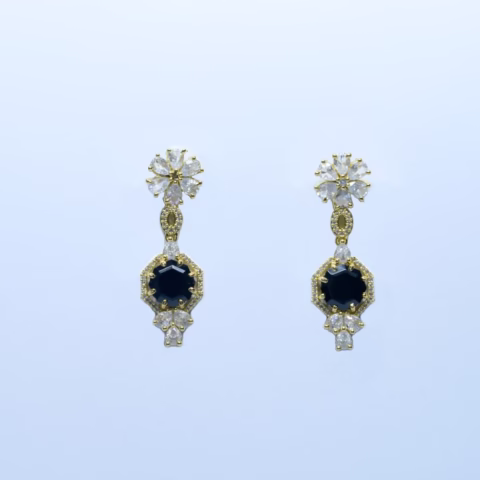 Golden Charm with Bold Black Gems & sparkling zircon 1k Earring (ER-003)