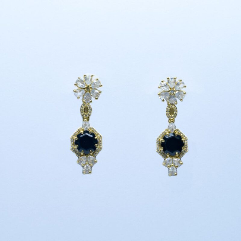 Golden Charm with Bold Black Gems & sparkling zircon 1k Earring (ER003)