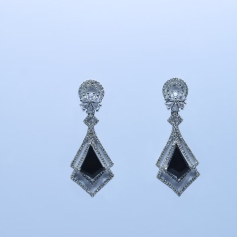 Bold Black Gems & Sparkling Zircon Dual Frames 1k Earings (ER-0015)