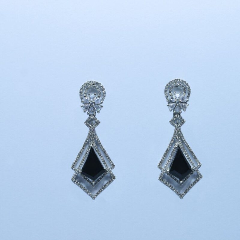 Bold Black Gems & Sparkling Zircon Dual Frames 1k Earing's (ER0015)