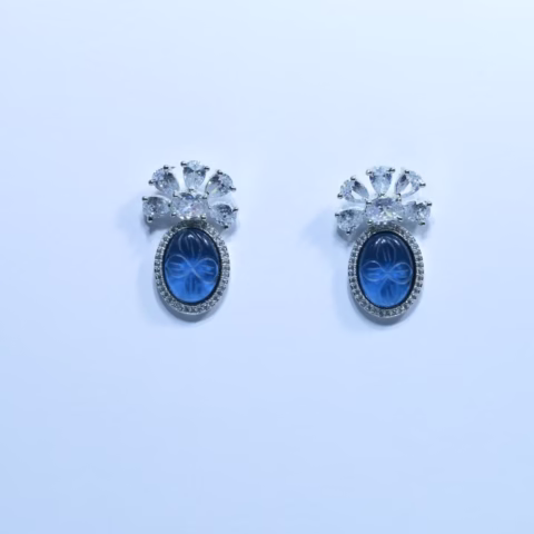 Stylish Blue Gemstone & Zircons 1k Earrings (ER-0012)