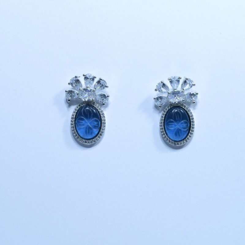 Stylish Blue Gemstone & Zircons 1k Earrings (ER0012)