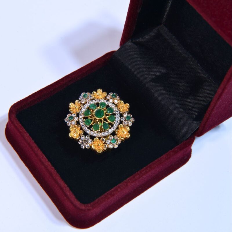 Vibrant Green & White Gemstone Adjustable Ring (R001)