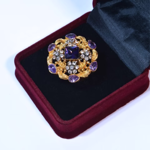 Golden Toned Royal purple Ring- (R-004)