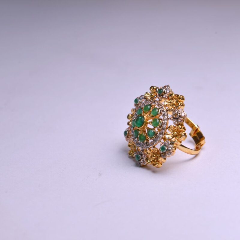 Vibrant Green & White Gemstone Adjustable Ring (R001) - Image 2