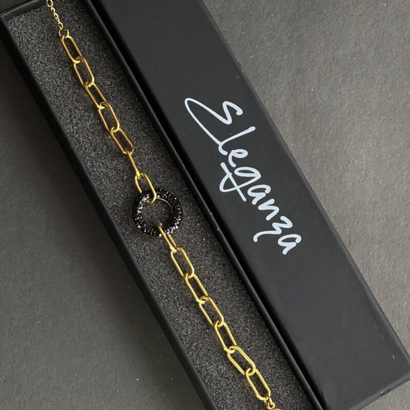 Golden-Toned Bracelet with Black Stones - (BR0014) - Image 2