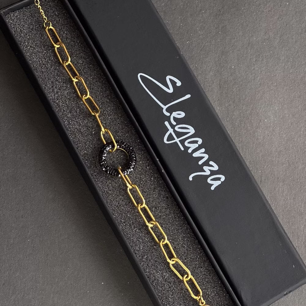 Golden-Toned Bracelet with Black Stones - (BR-0014) - Image 2