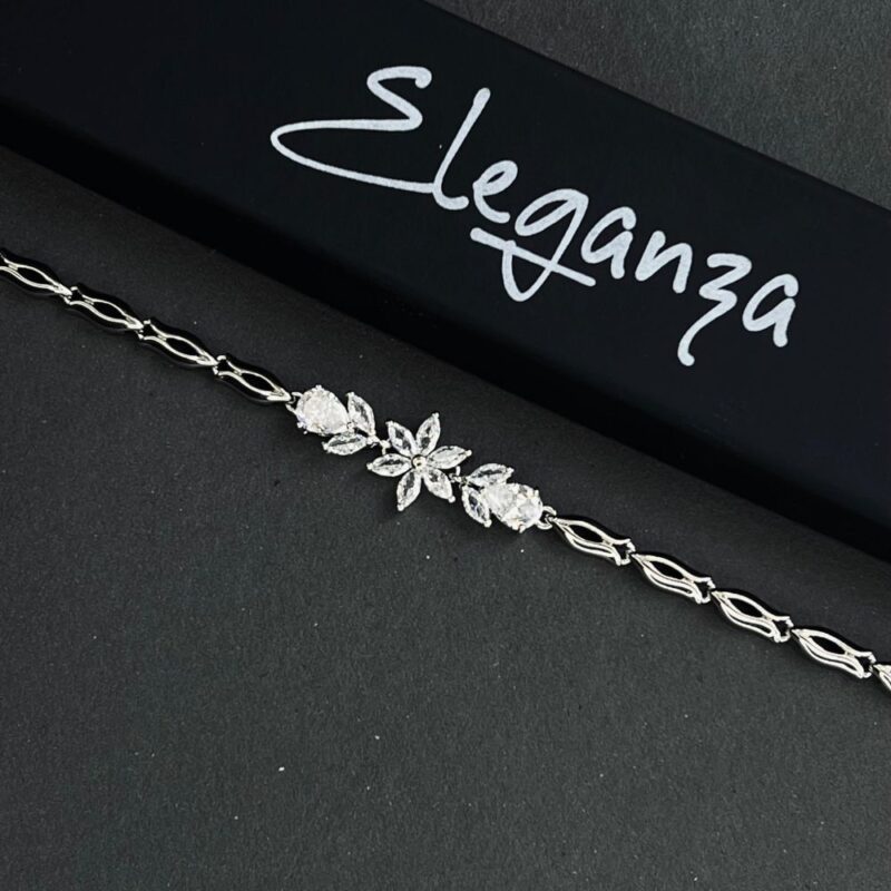 Graceful Floral Bracelet with Sparkling Stones - (BR0015) - Image 2
