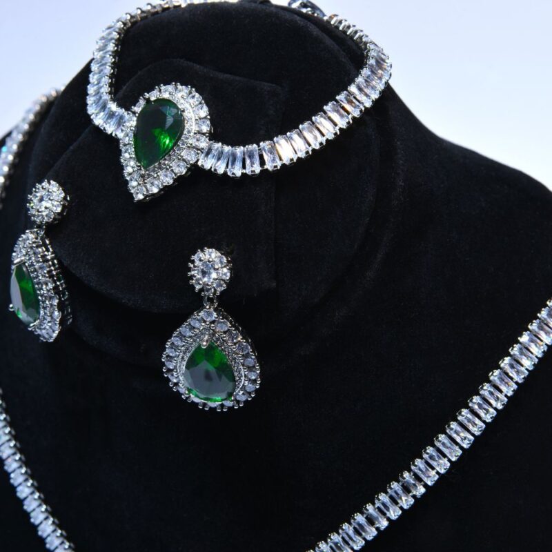 Graceful Green & White Sparkling stones Jewelry Trio Jewelry Set (LC0012) - Image 2