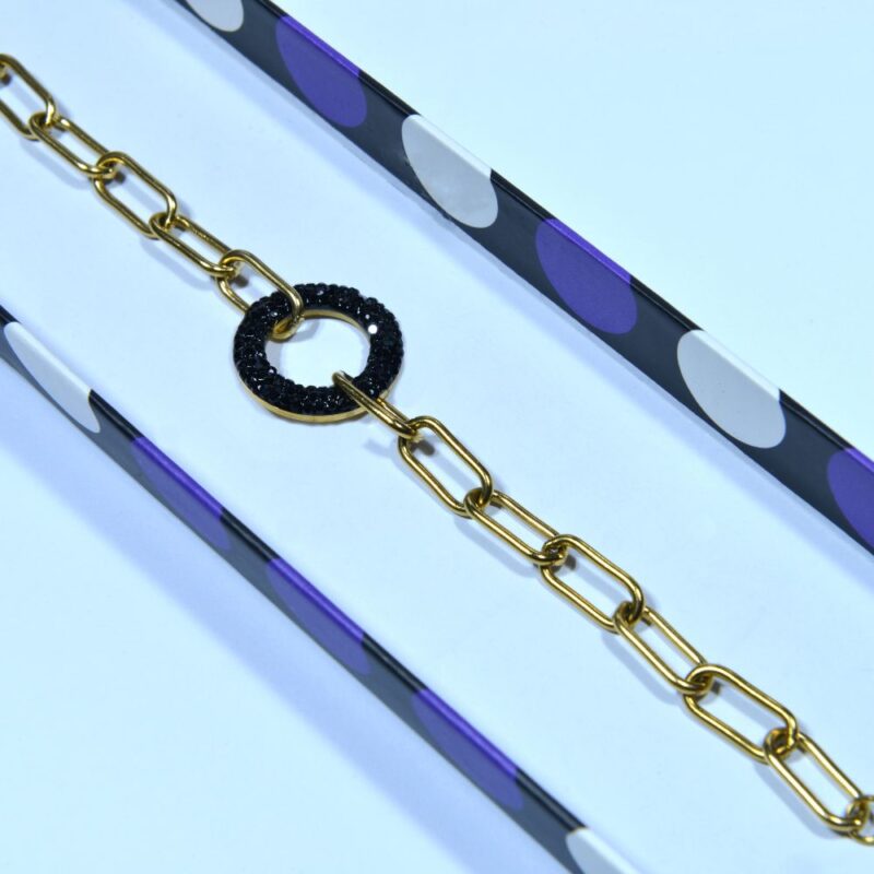 Golden-Toned Bracelet with Black Stones - (BR0014)