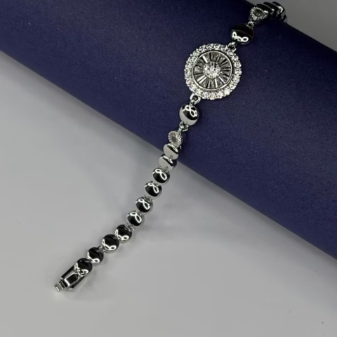 Stainless Steal Silver-Toned Charm Bracelet with Sparkling Crystals- (BR-0016)