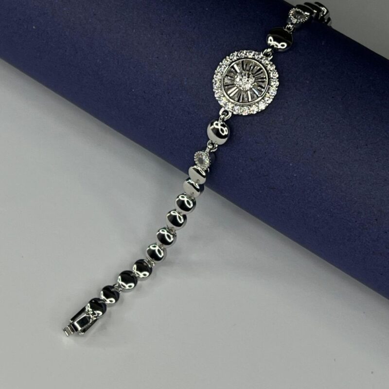 Stainless Steal Silver-Toned Charm Bracelet with Sparkling Crystals- (BR0016)