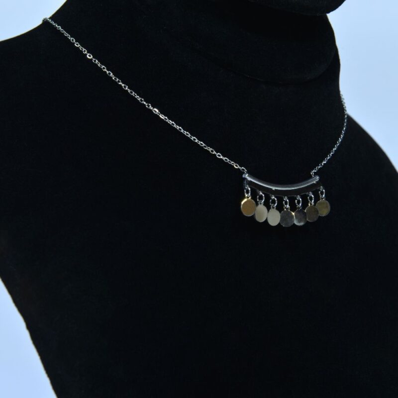 Silver Toned Curved Bar Pendant with Dangling Charms (PD0012) - Image 2