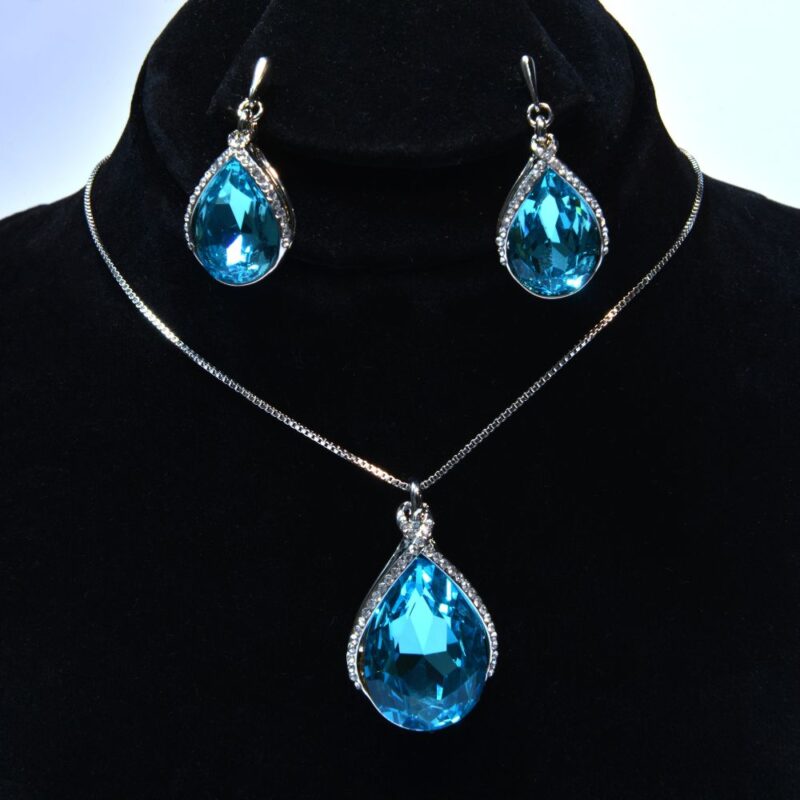 Eleganza (FS001) - Sparkling Blue Crystal Gems & zarcons Necklace and Earrings Set