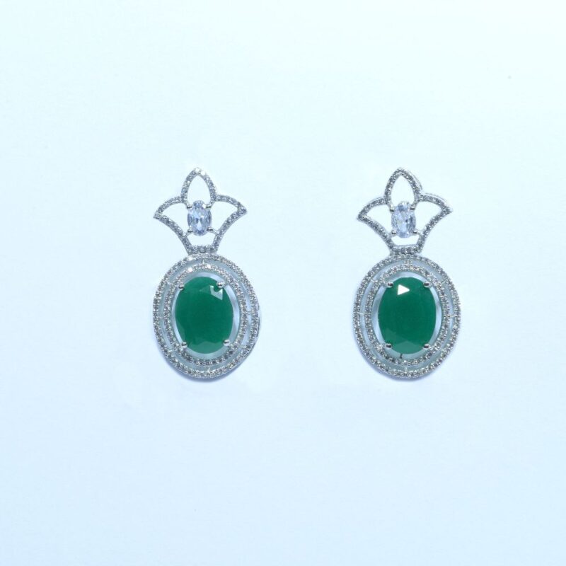 Green Gemstone With Sparkling Zarcons 1k Earrings (ER004)
