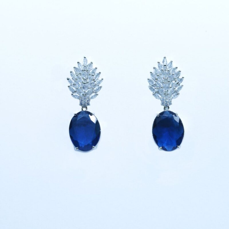 Elegant Blue Gemstone & Zarcons 1k Earrings (ER005)