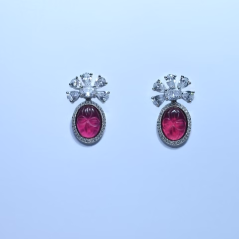 Stylish Pink Gemstone & Zircons 1k Earrings (ER-006)