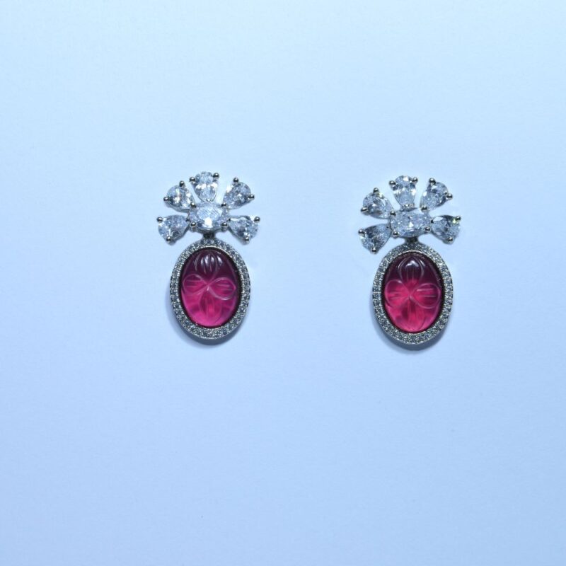 Stylish Pink Gemstone & Zircons 1k Earrings (ER006)