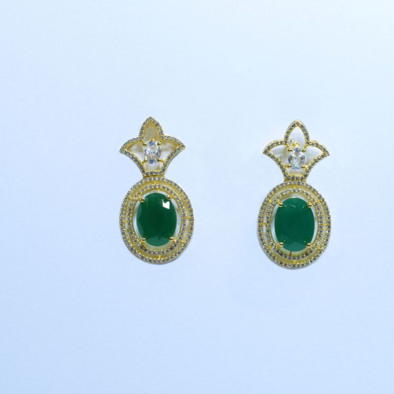 Radiant Elegance – Green Gemstone & Gold 1k Earrings (ER0013)
