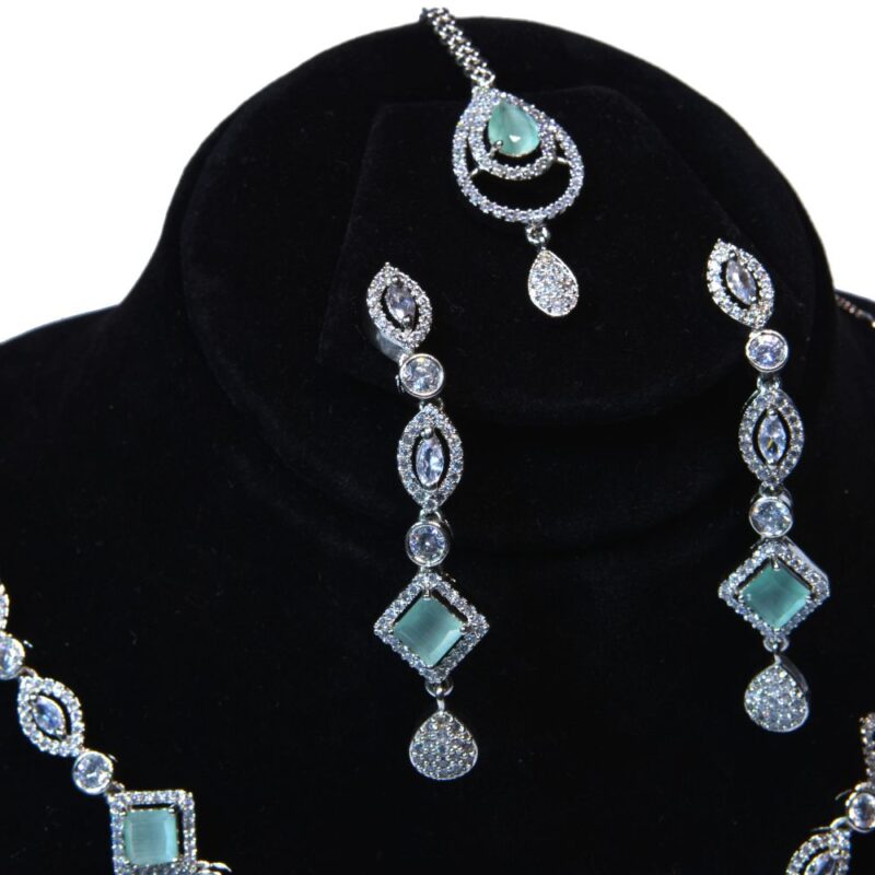 Sea Green Gemstones with White Sparkling Zarcons Jewelry Set (LC007) - Image 2