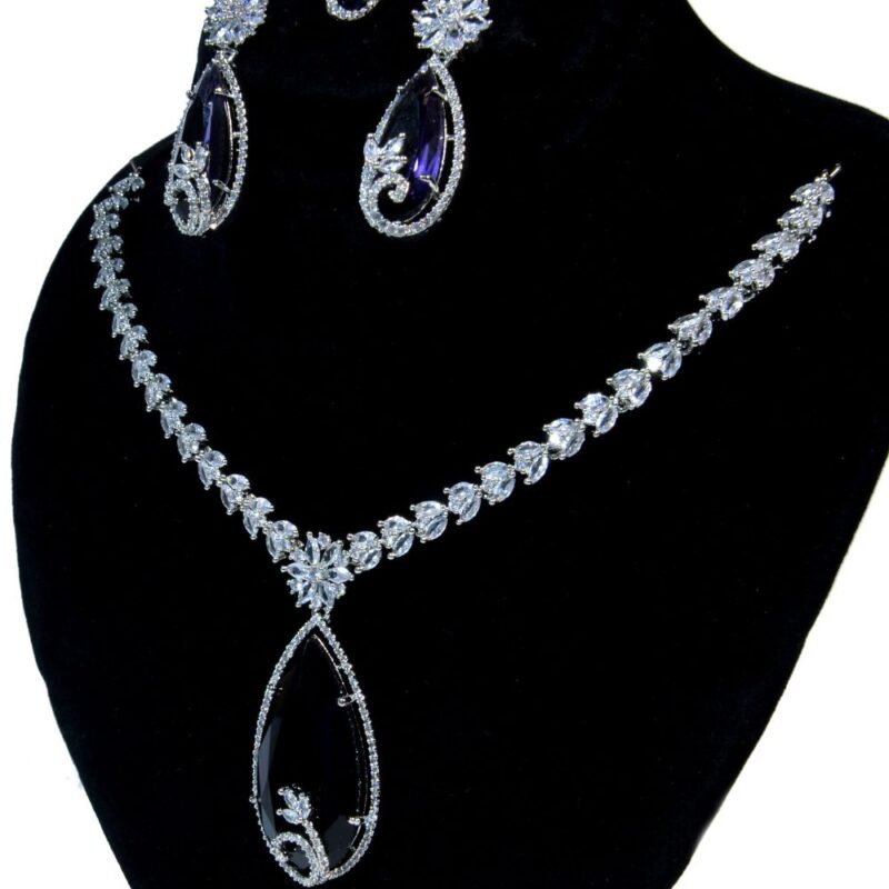 Deep Purple and White Zarcon Stone Jewelry Set (LC005) - Image 3