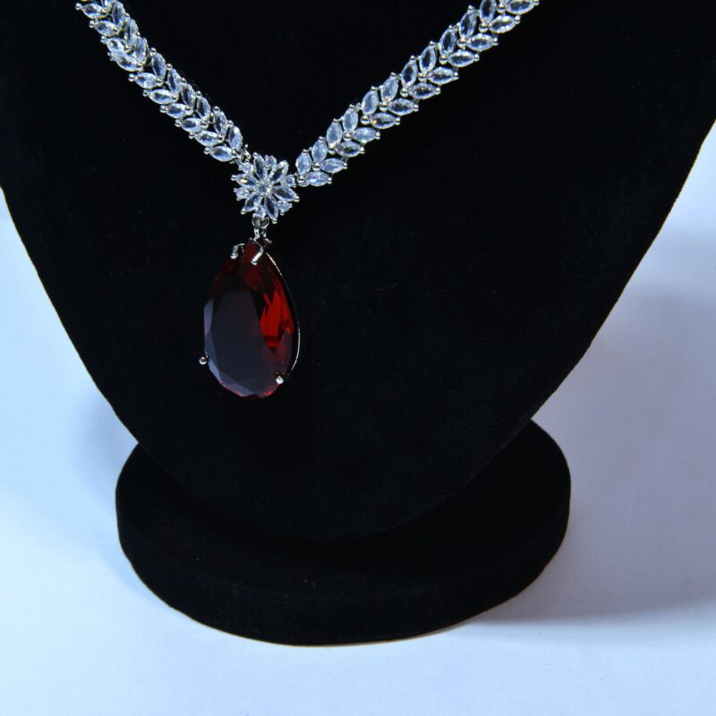 Ruby Red Gemstones & White Zarcons Jewelry Set (LC001) - Image 4