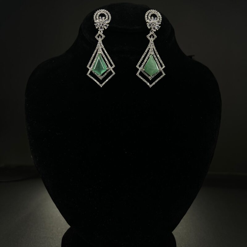 Sparkling Crystal & Sea Green Teardrop Gemstones with Dual Frames Earing's (ER0011) - Image 5
